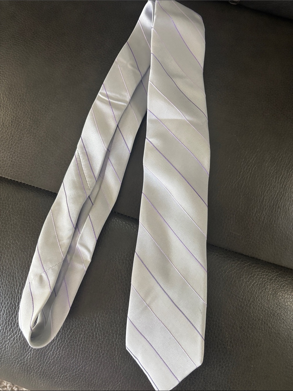 Calvin Klein Light Gray Tie with Lavender Pinstripes